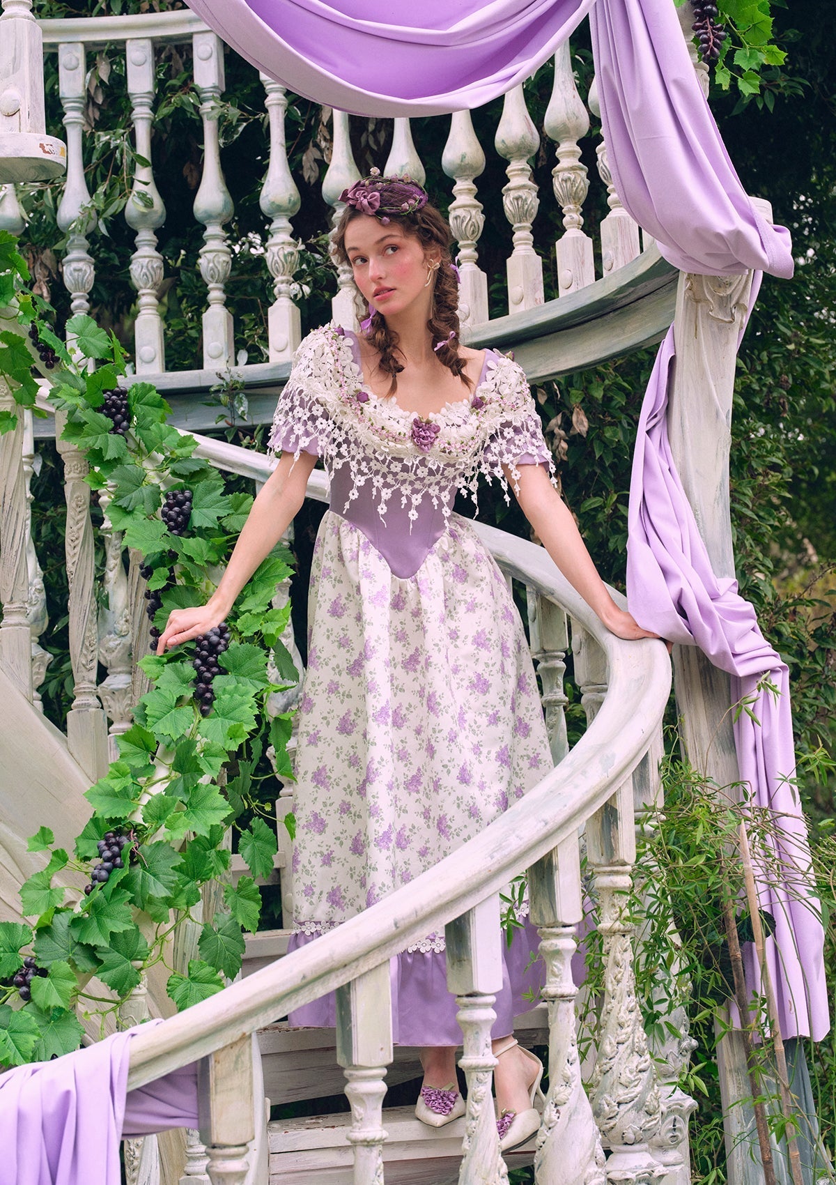 Curve & Plus Purple Jacquard Vine Corset Dress