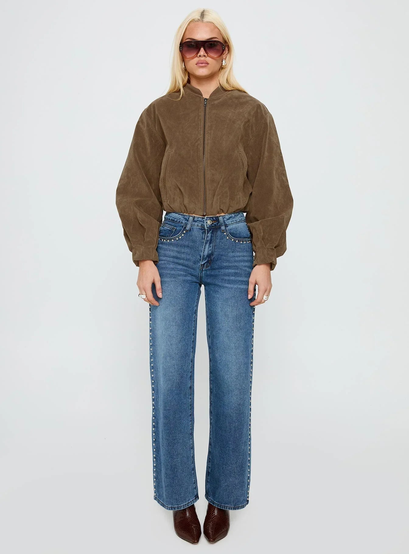 Saving Up Stud Detail Jeans Mid Blue