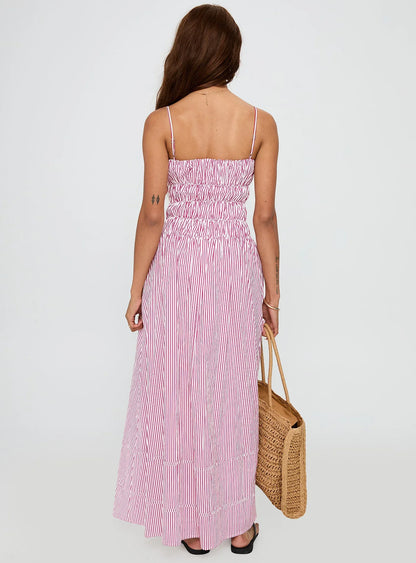 Loralei Shirred Maxi Dress Red Stripe