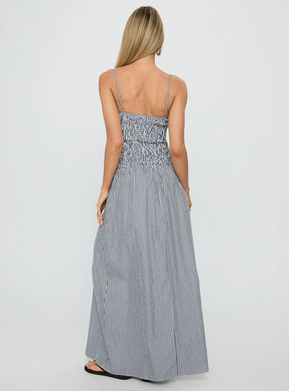 Kosie Shirred Maxi Dress Blue Stripe