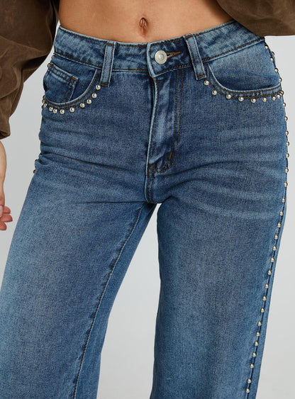 Saving Up Stud Detail Jeans Mid Blue
