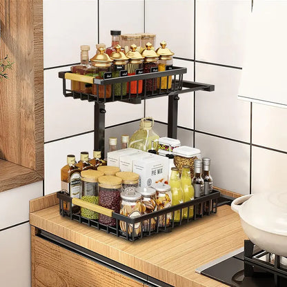 2-Tier Under Sink Organizer with Pull-Out Drawer – Height Adjustable Cabinet Storage Rack for Kitchen, Bathroom & Laundry Room