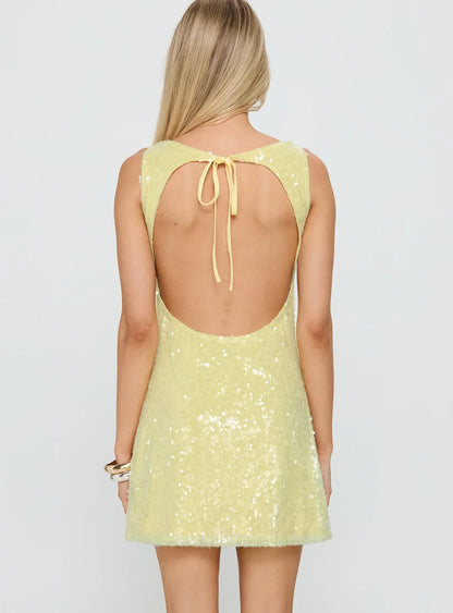 Desi Cowl Neck Mini Dress Yellow Shimmer