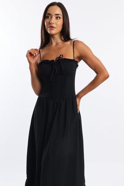 Black Maxi Dress Corset Detailed