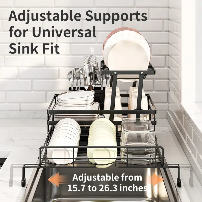 Adjustable dish rack support for different sink widths