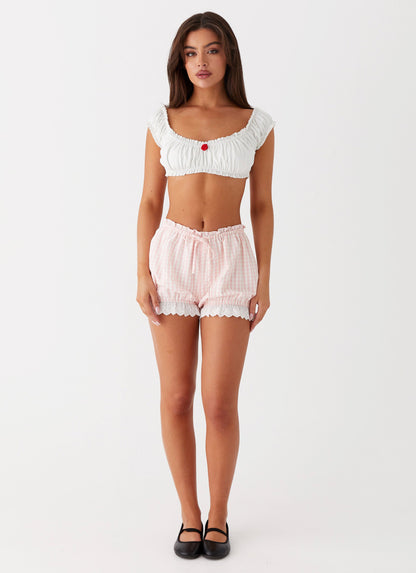 Weston Lace Trim Shorts - Pink Gingham