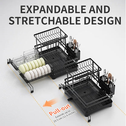 Expandable and retractable pull-out dish drying rack