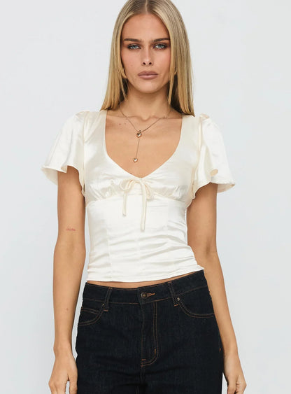 Sun Will Rise Tie Detail Top Cream