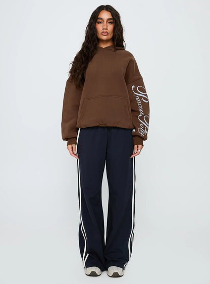 Princess Polly Script Text Graphic Hoodie Brown / Blue