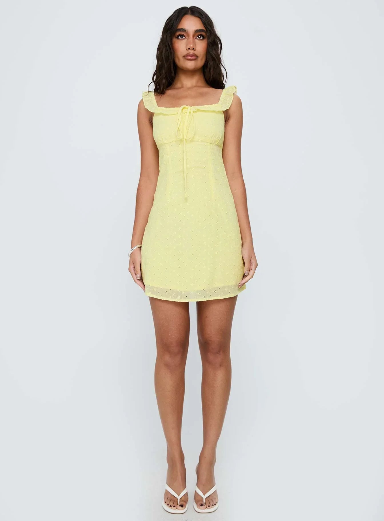 Funny Girl Broiderie Mini Dress Yellow