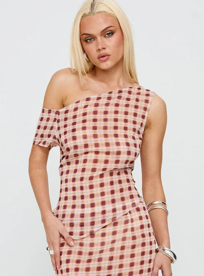 Hea Top Peach Check