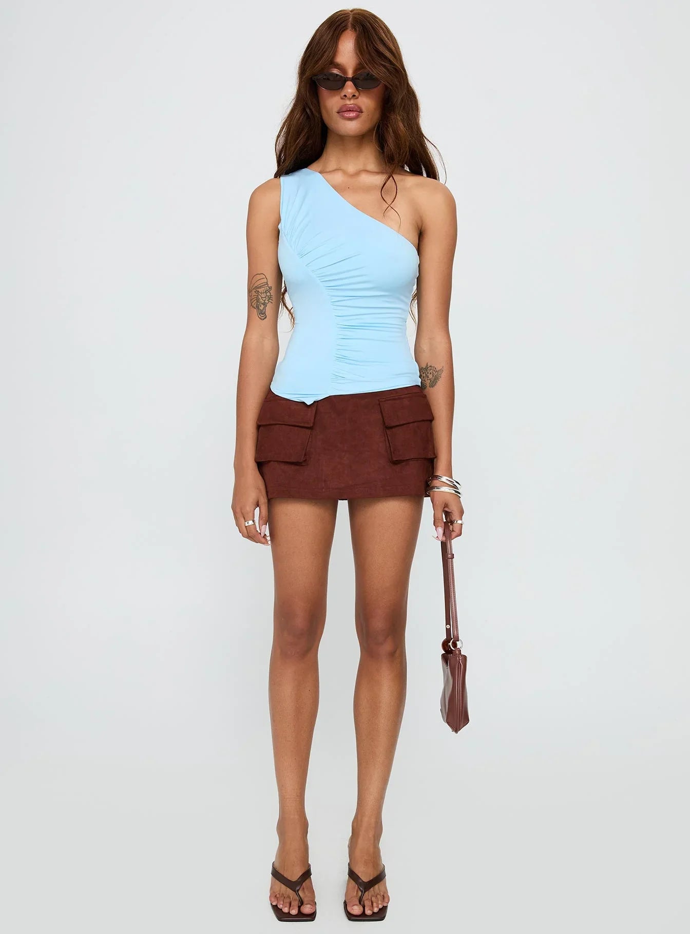 Impulse Ruched One Shoulder Top Blue