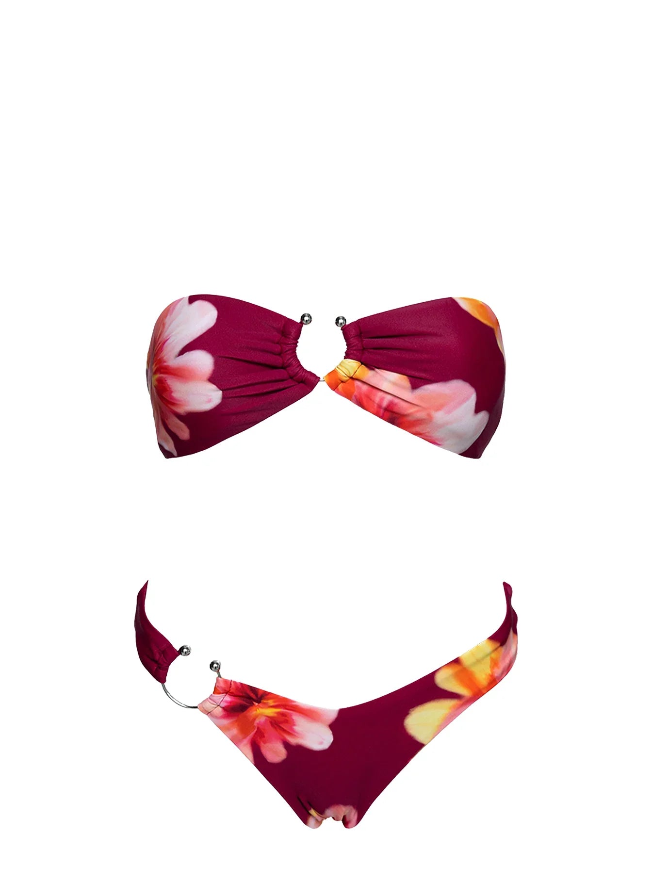Candy Strapless Bikini Top Burgundy Floral