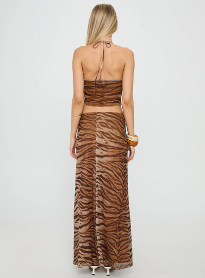 Better Now Cowl Neck Set Brown Tiger