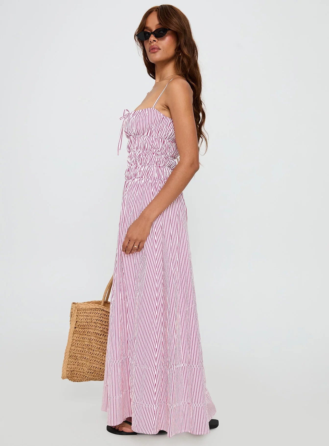 Loralei Shirred Maxi Dress Red Stripe