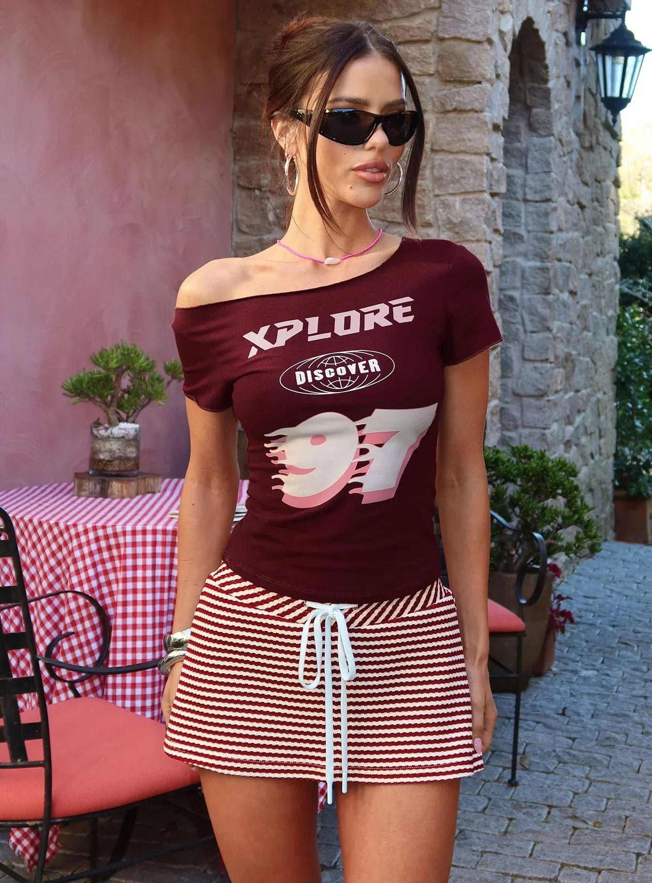 Bexi Textured Skort Red / White Stripe