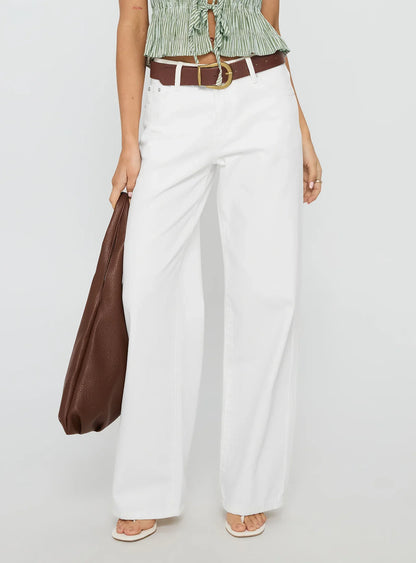 Serenitia Mid Rise Relaxed Jeans White Wash