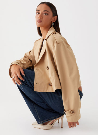 Teddie Cropped Trench Coat - Camel