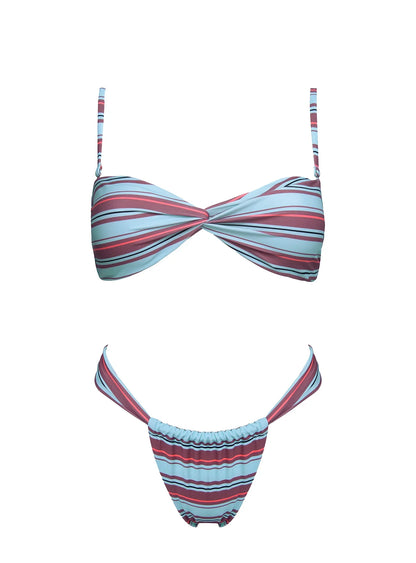 Summer Season Ruched Side Bikini Bottoms Blue Stripe