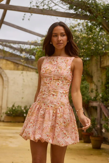 Heavenly Drift Floral Mini Dress Pink