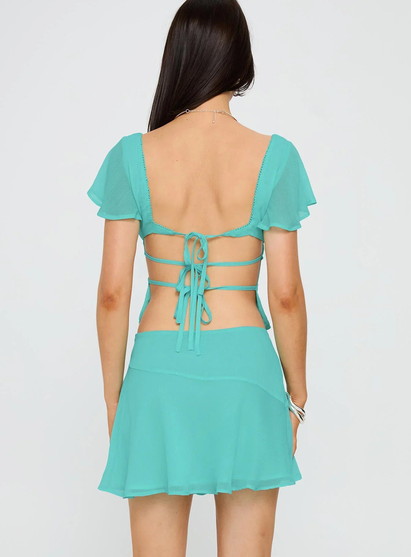 Pappilion Asymmetrical Mini Skirt Aqua