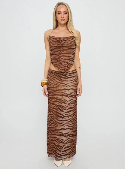 Better Now Cowl Neck Set Brown Tiger