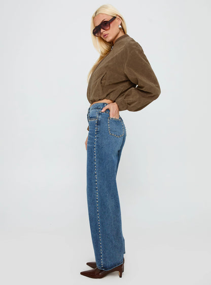 Saving Up Stud Detail Jeans Mid Blue