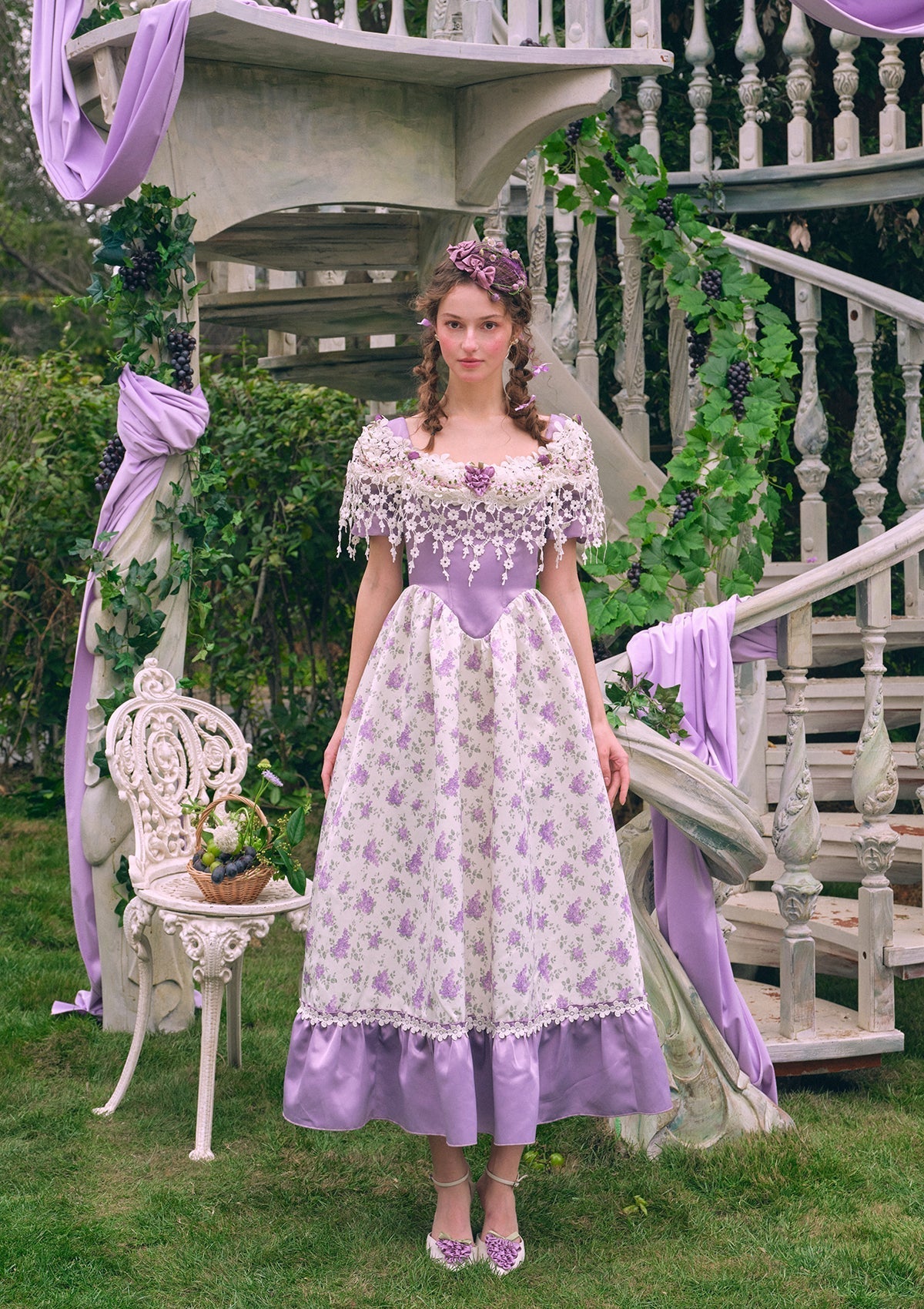 Curve & Plus Purple Jacquard Vine Corset Dress
