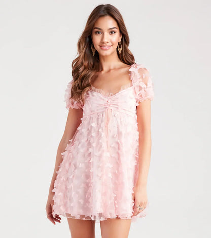 Wildest Dreams Butterfly Applique Babydoll Dress