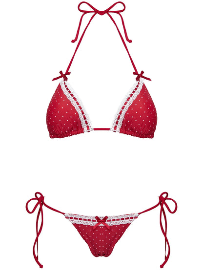 Jenner Triangle Bikini Top Red Polka