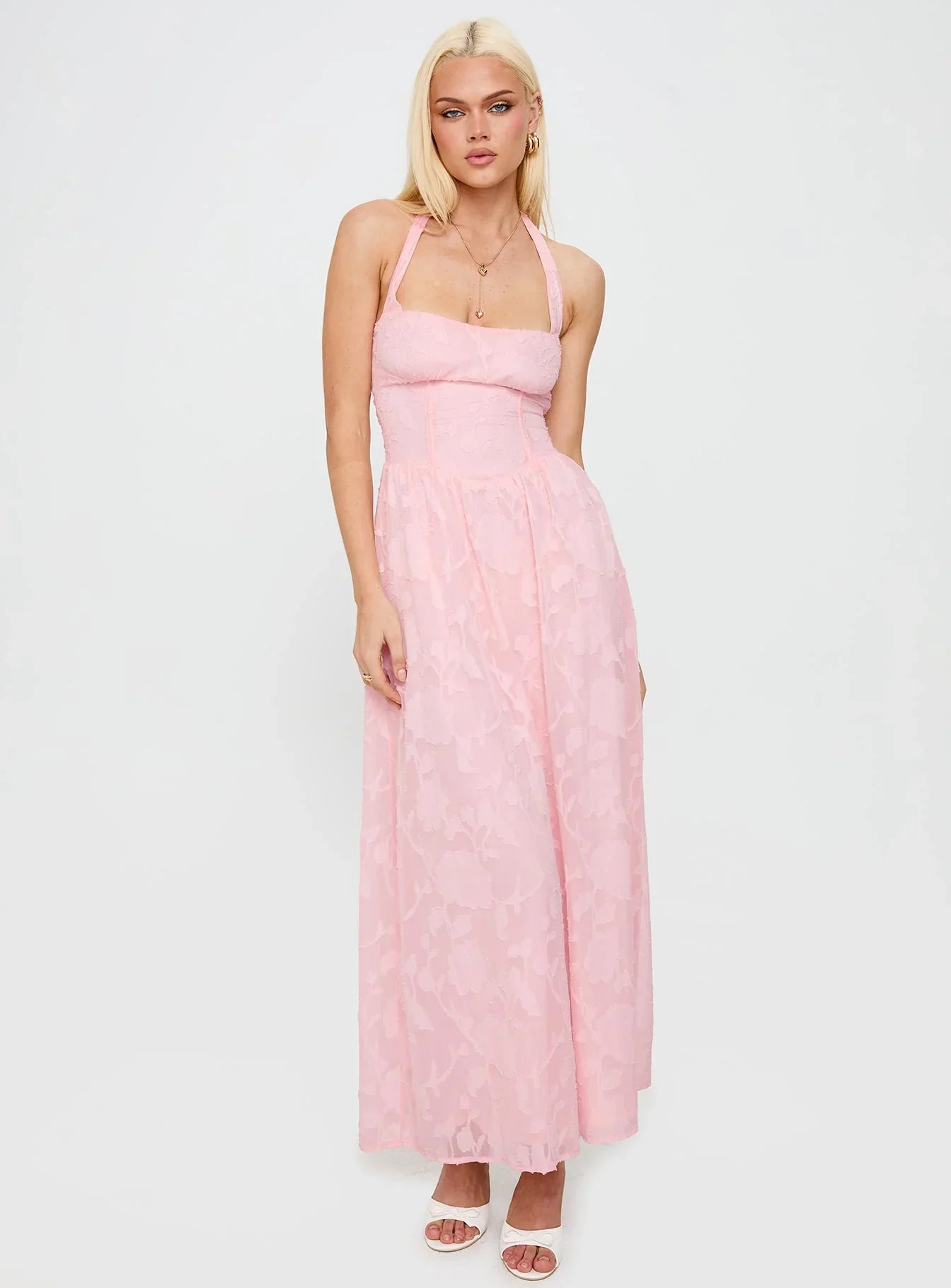 Fransiska Burnout Halter Maxi Dress Pink