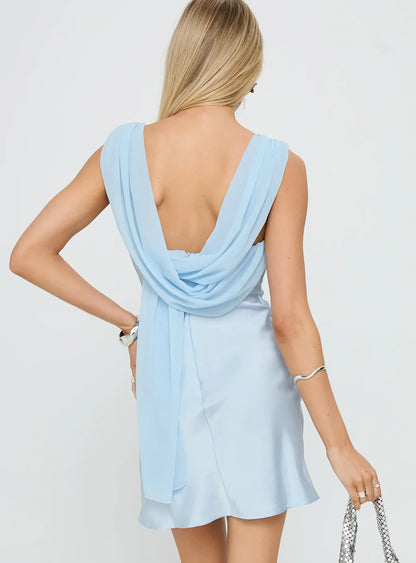 Bellarose Draped Back Mini Dress Baby Blue