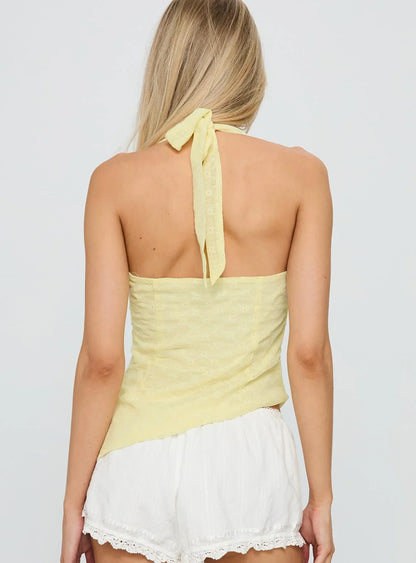 Isabellah Cross Front Halter Top Yellow