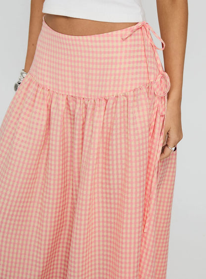 Analeah Tie Side Midi Skirt Orange Check