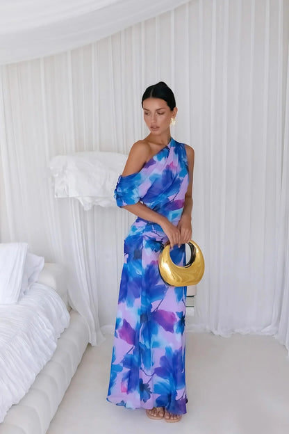 Midnight Palette Off Shoulder Maxi Dress Blue